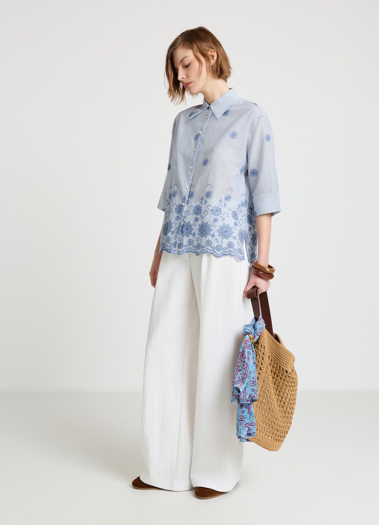 Camicia over con ricamo sangallo