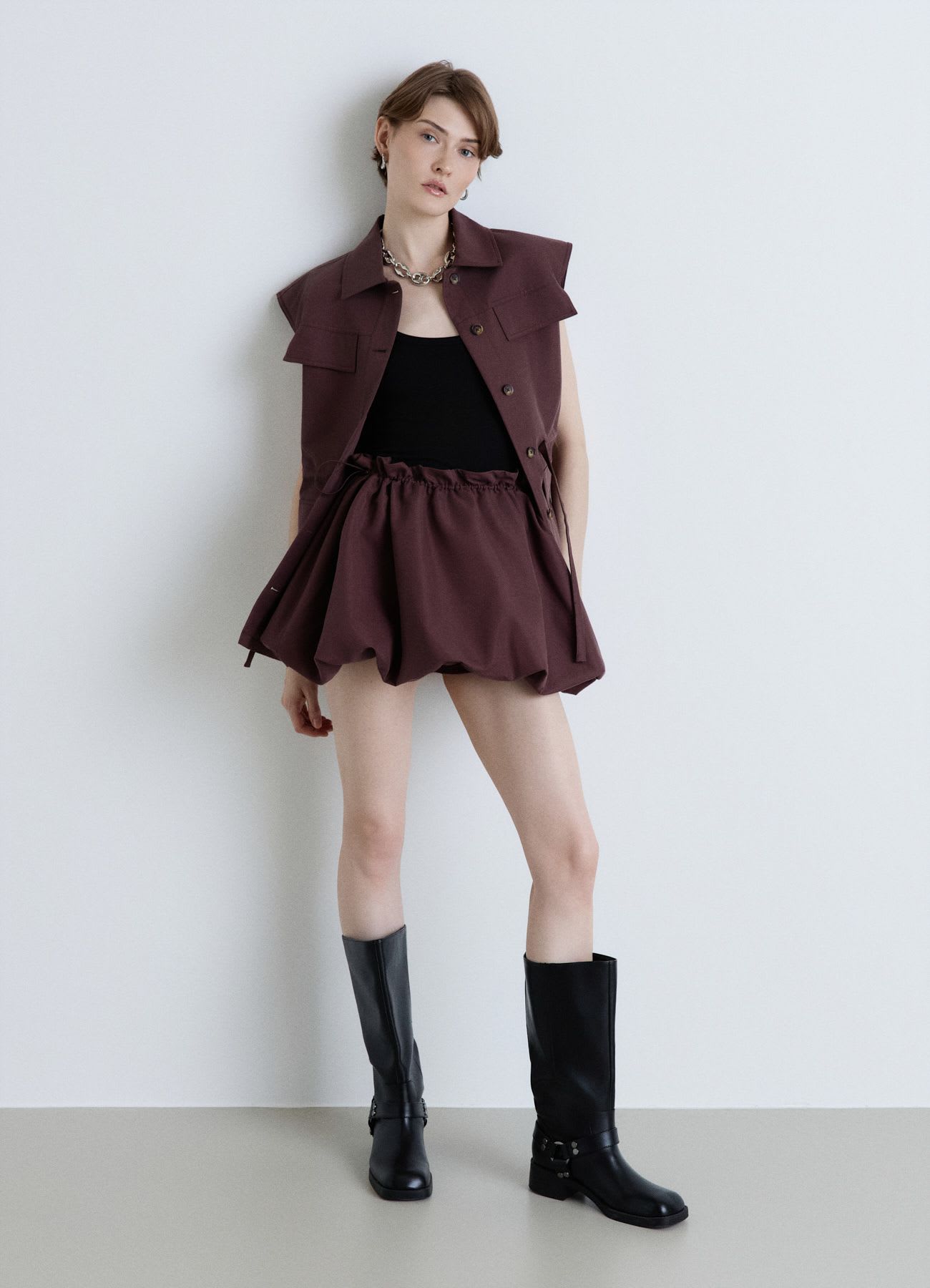 Gonna-pantalone a palloncino tinta unita