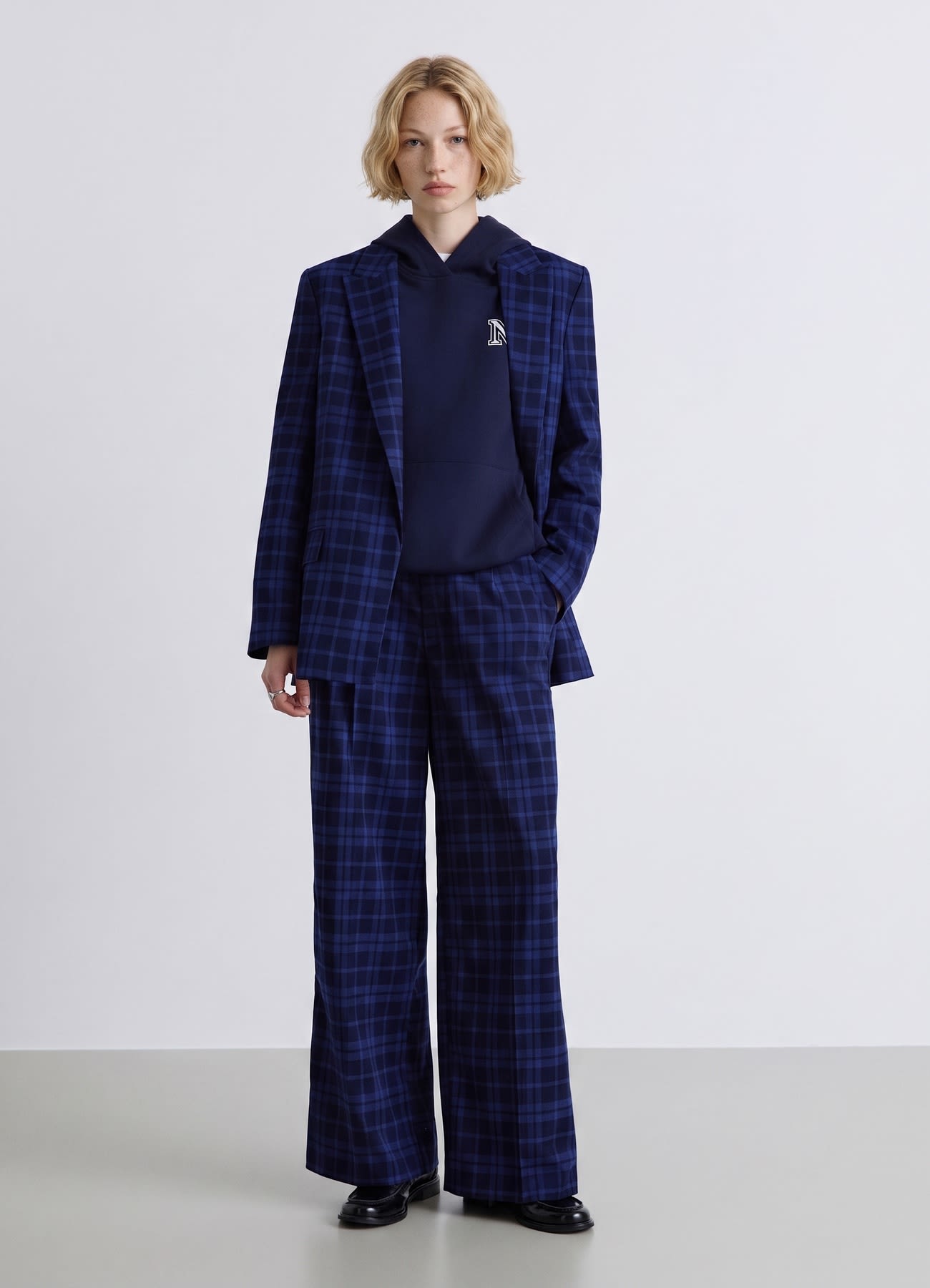 Pantaloni straight con coulisse a quadri