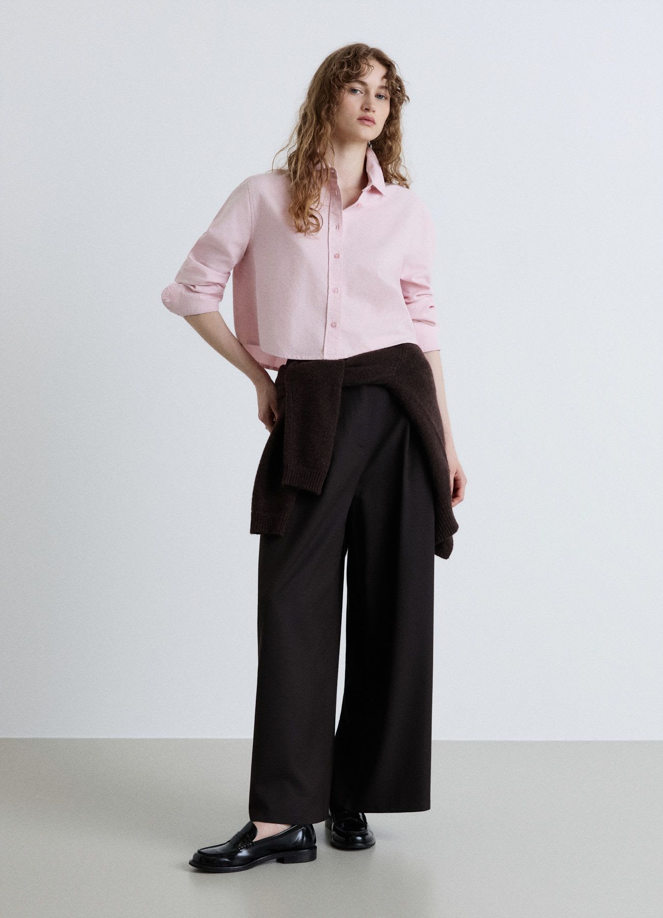 Camicia crop oxford a tinta unita