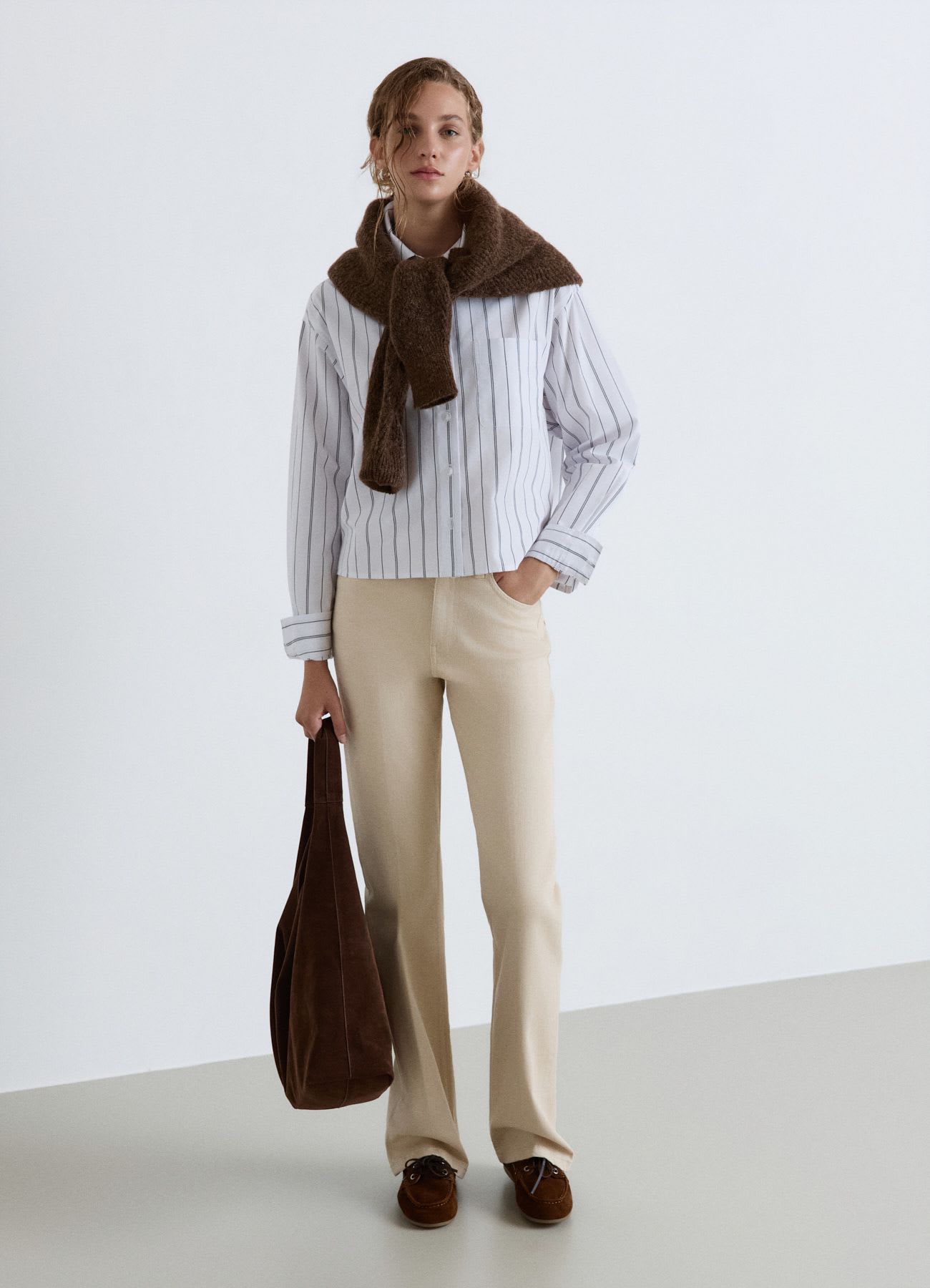 Camicia crop a righe con taschino