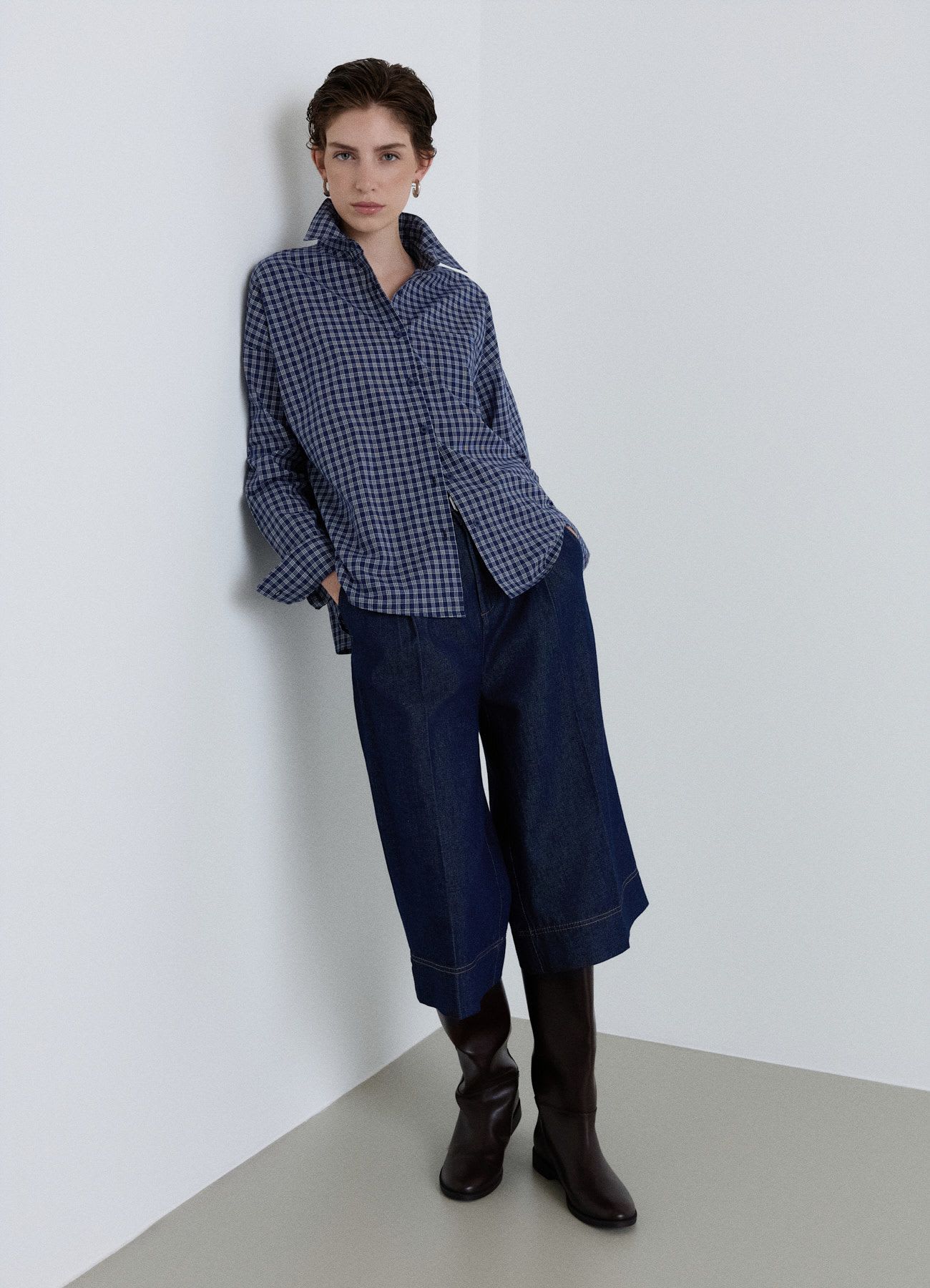 Camicia a quadri con taschino e colletto classico