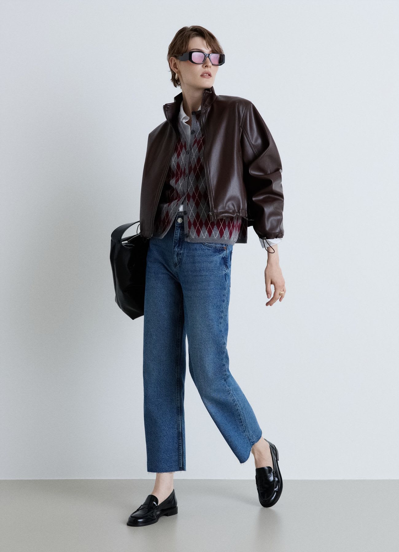 Jeans straight crop a tinta unita