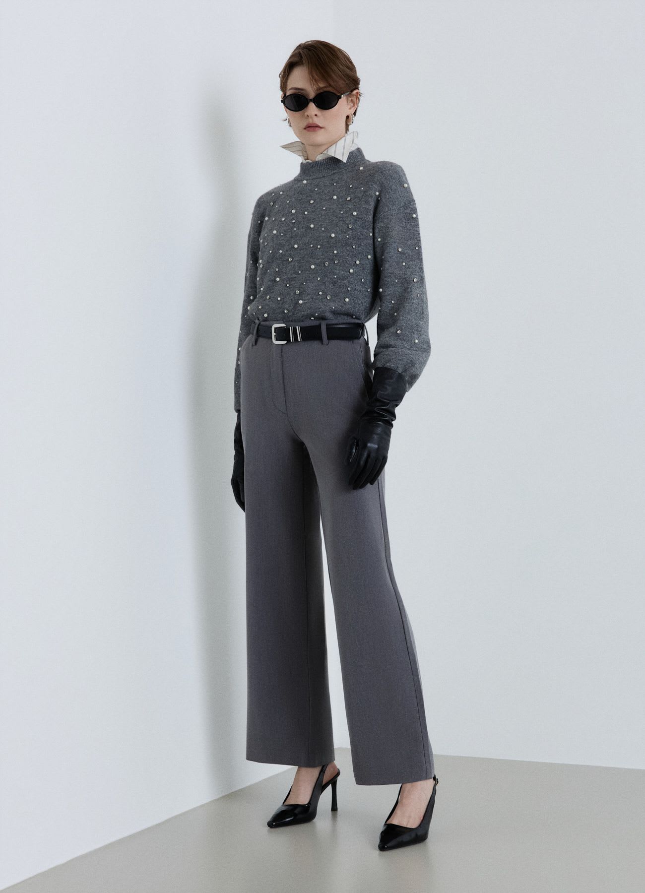 Pantaloni palazzo melange senza pinces