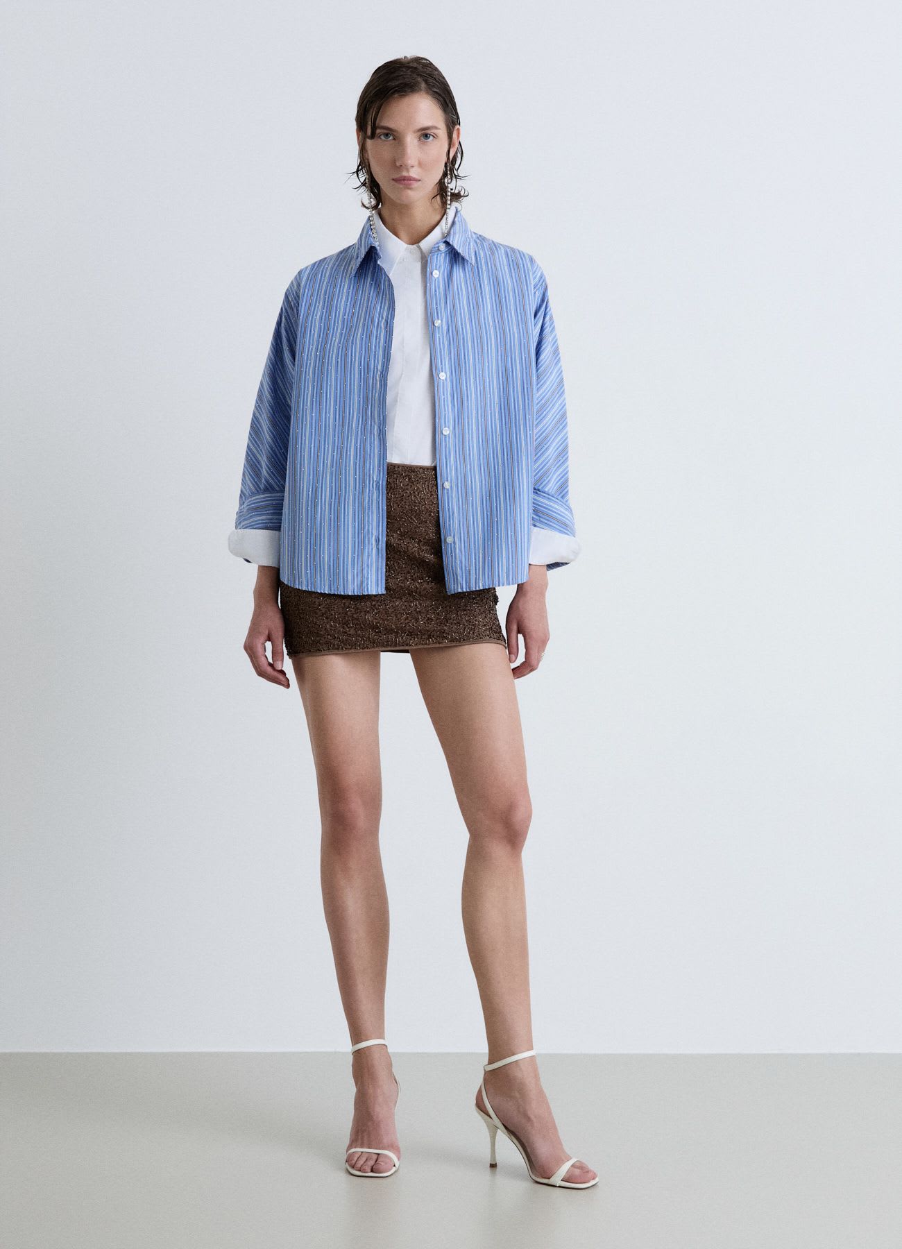 Camicia over a righe con strass