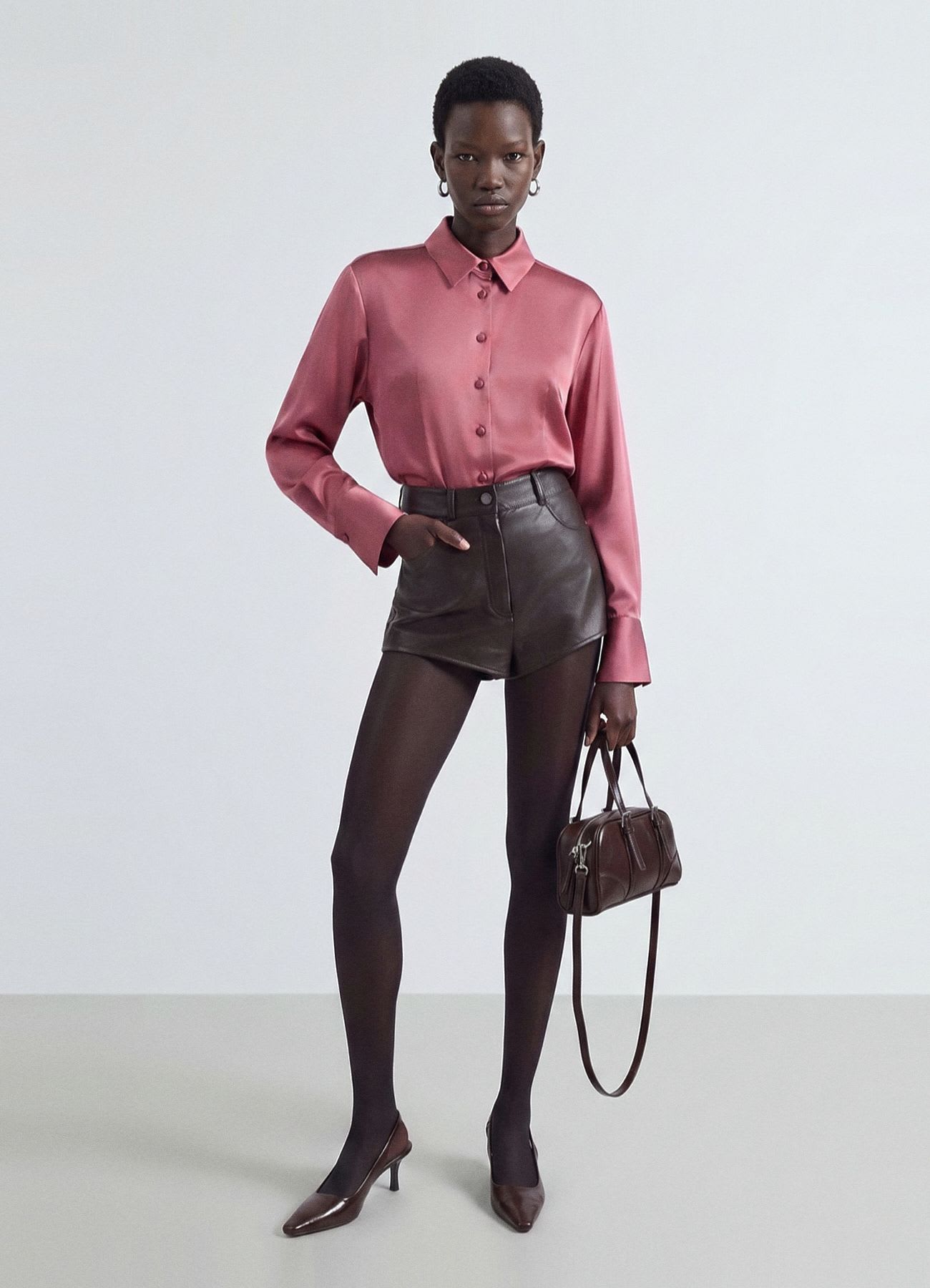 Camicia crop similsatin tinta unita