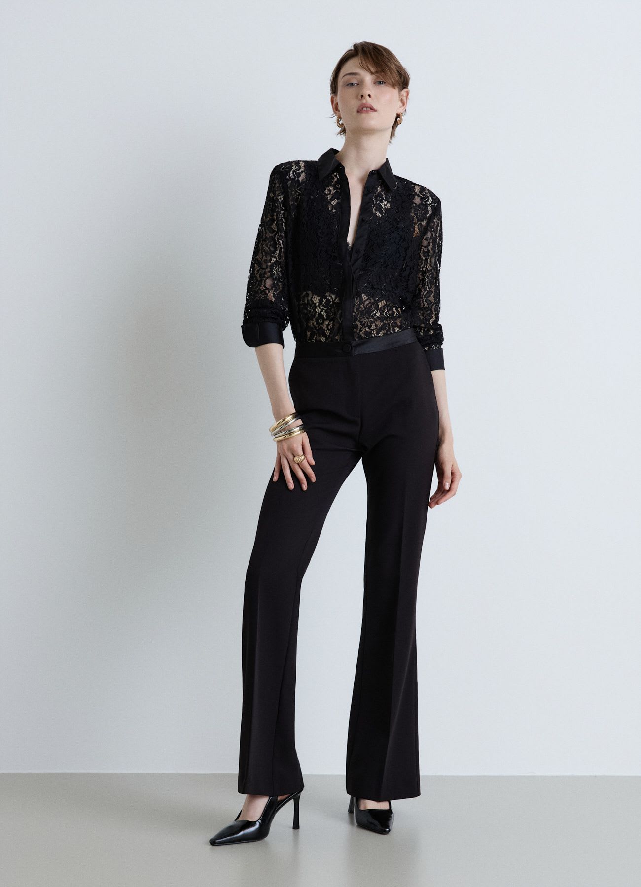 Camicia in pizzo con inserti satin