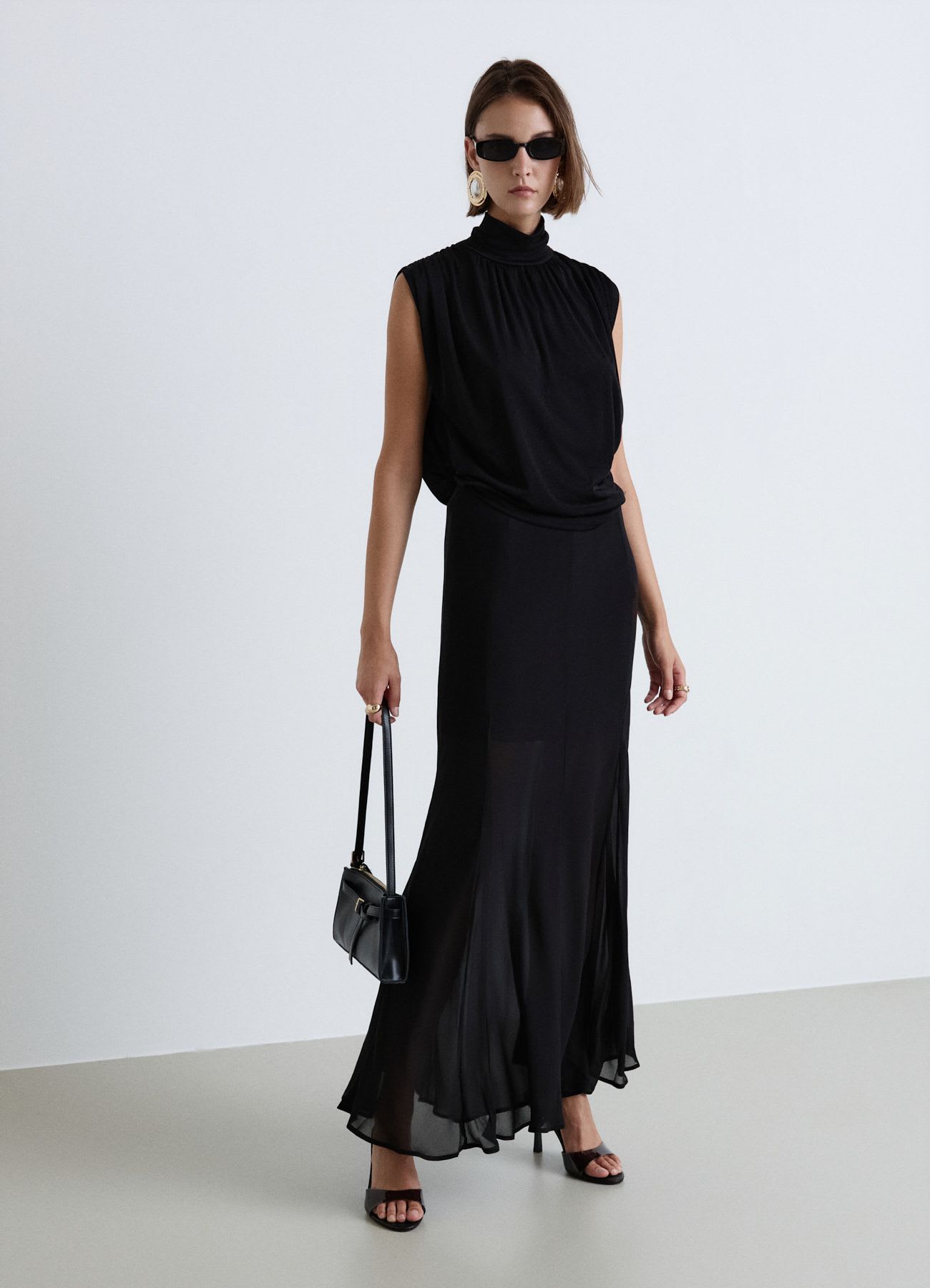 Gonna flare lunga in georgette tinta unita