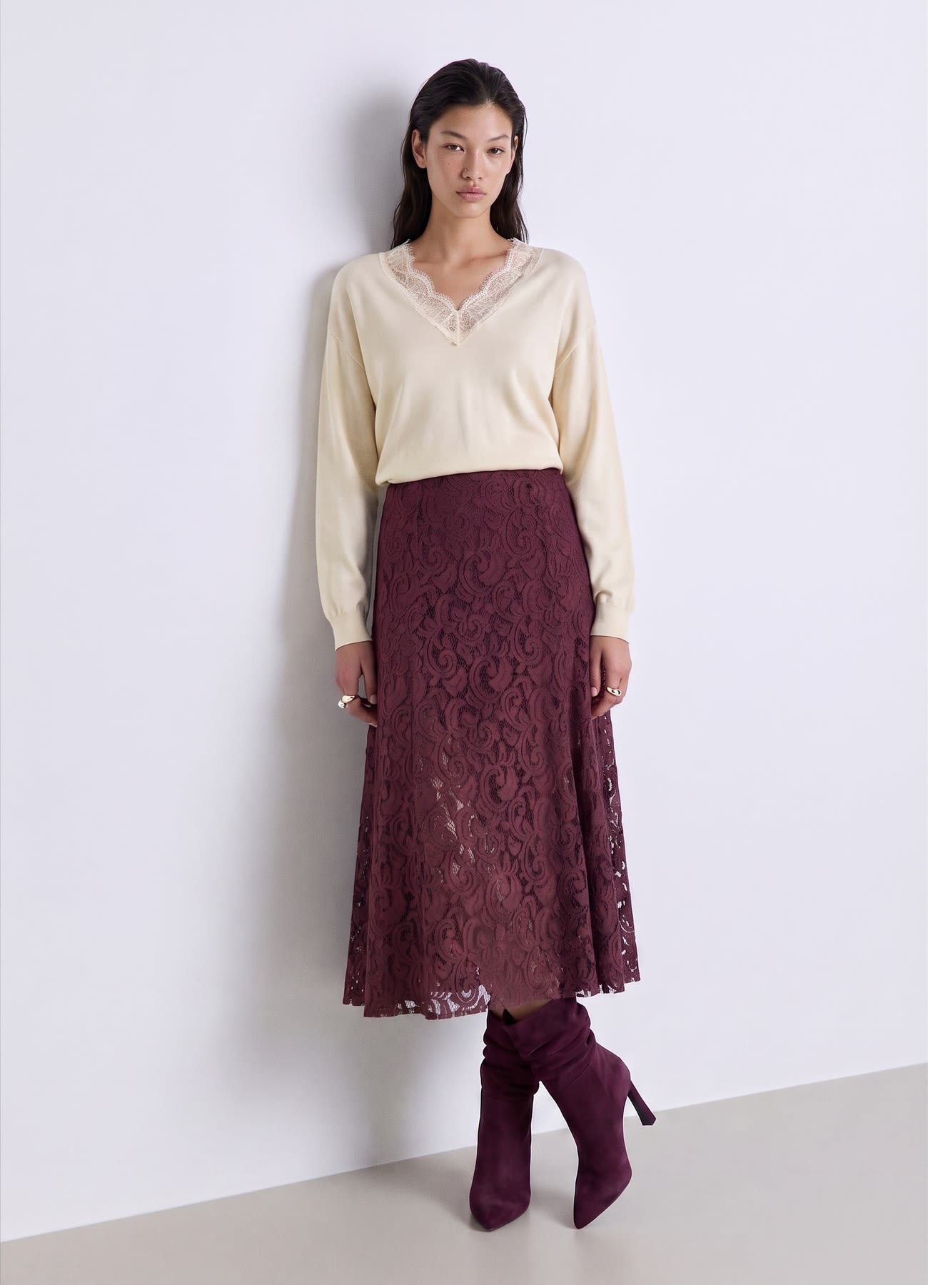 Maglia con scollo a V e inserto in pizzo