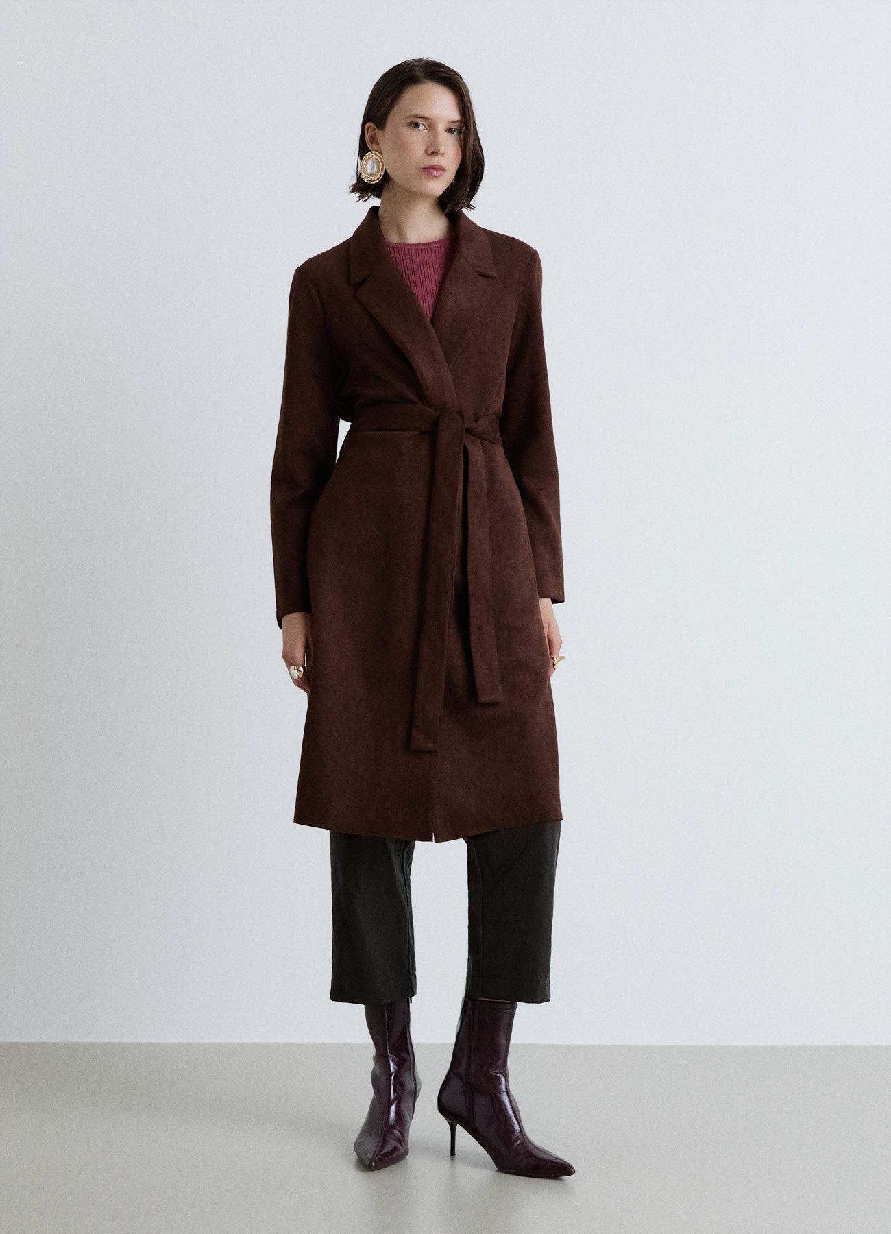 Cappotto effetto scamosciato con cintura