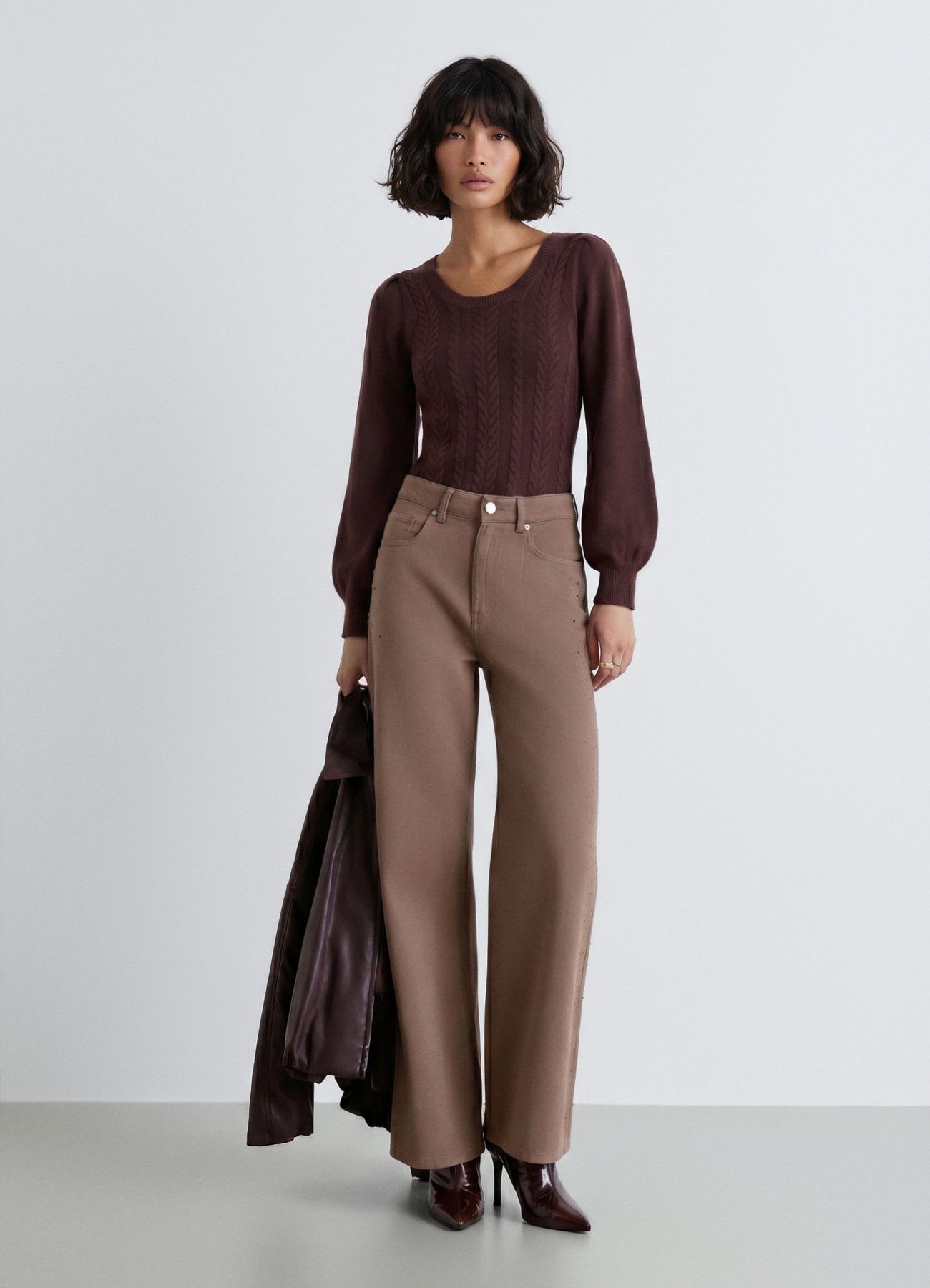 Body in maglia a trecce con maniche lunghe