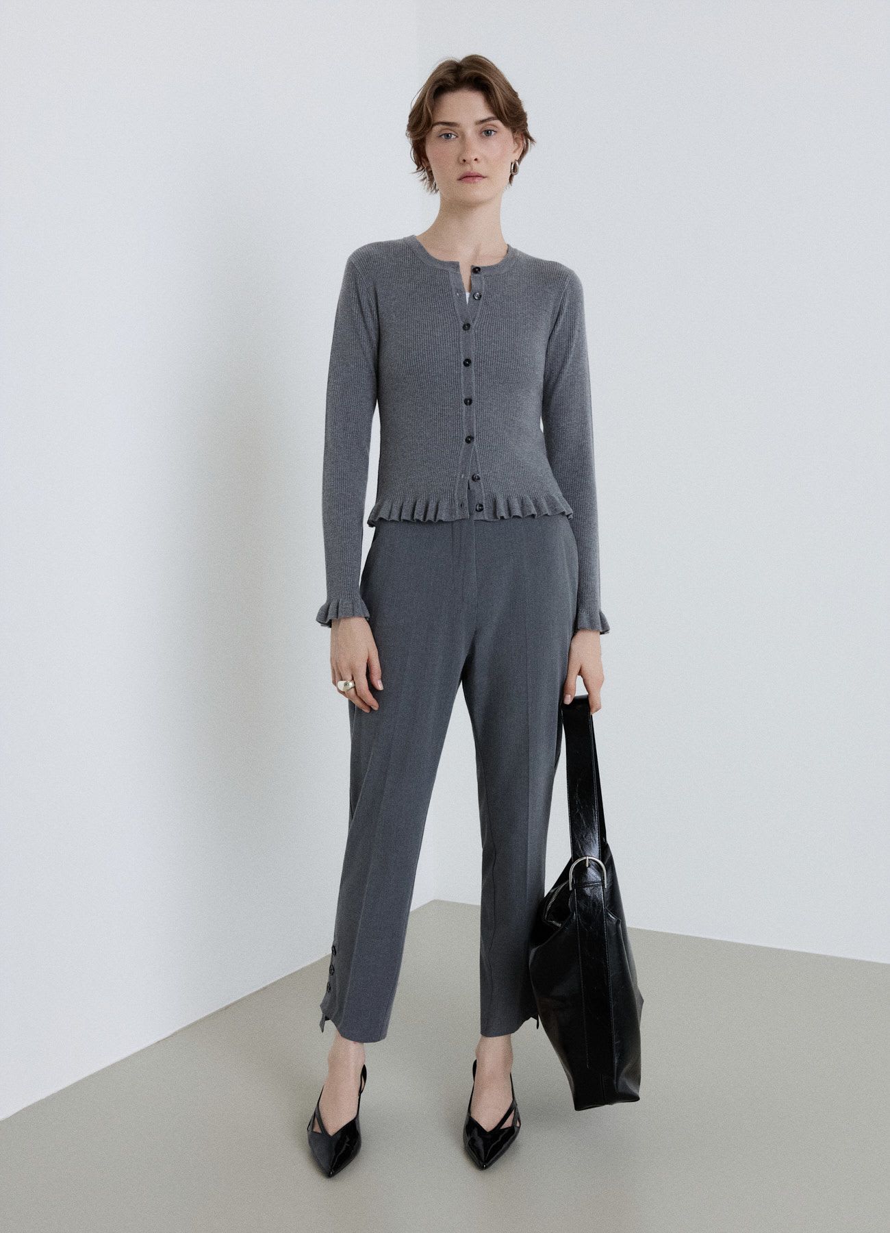 Cardigan a coste con ruches