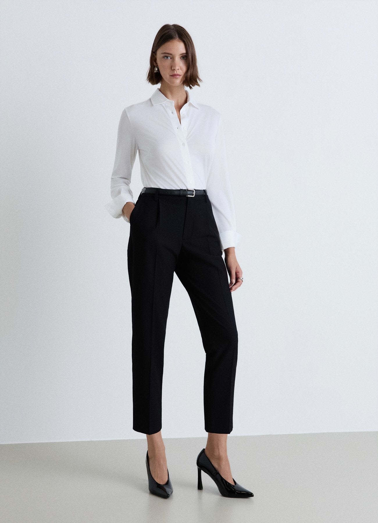 Camicia knit a maniche lunghe a tinta unita