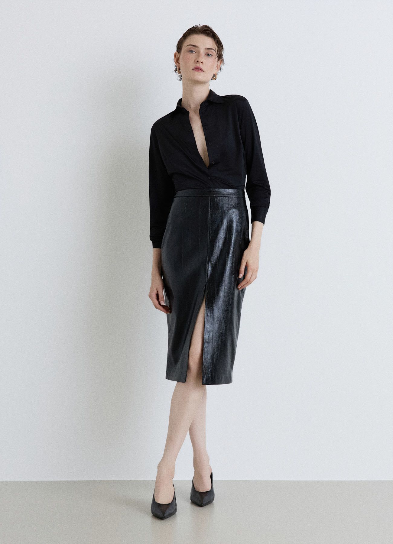 Camicia knit a maniche lunghe a tinta unita