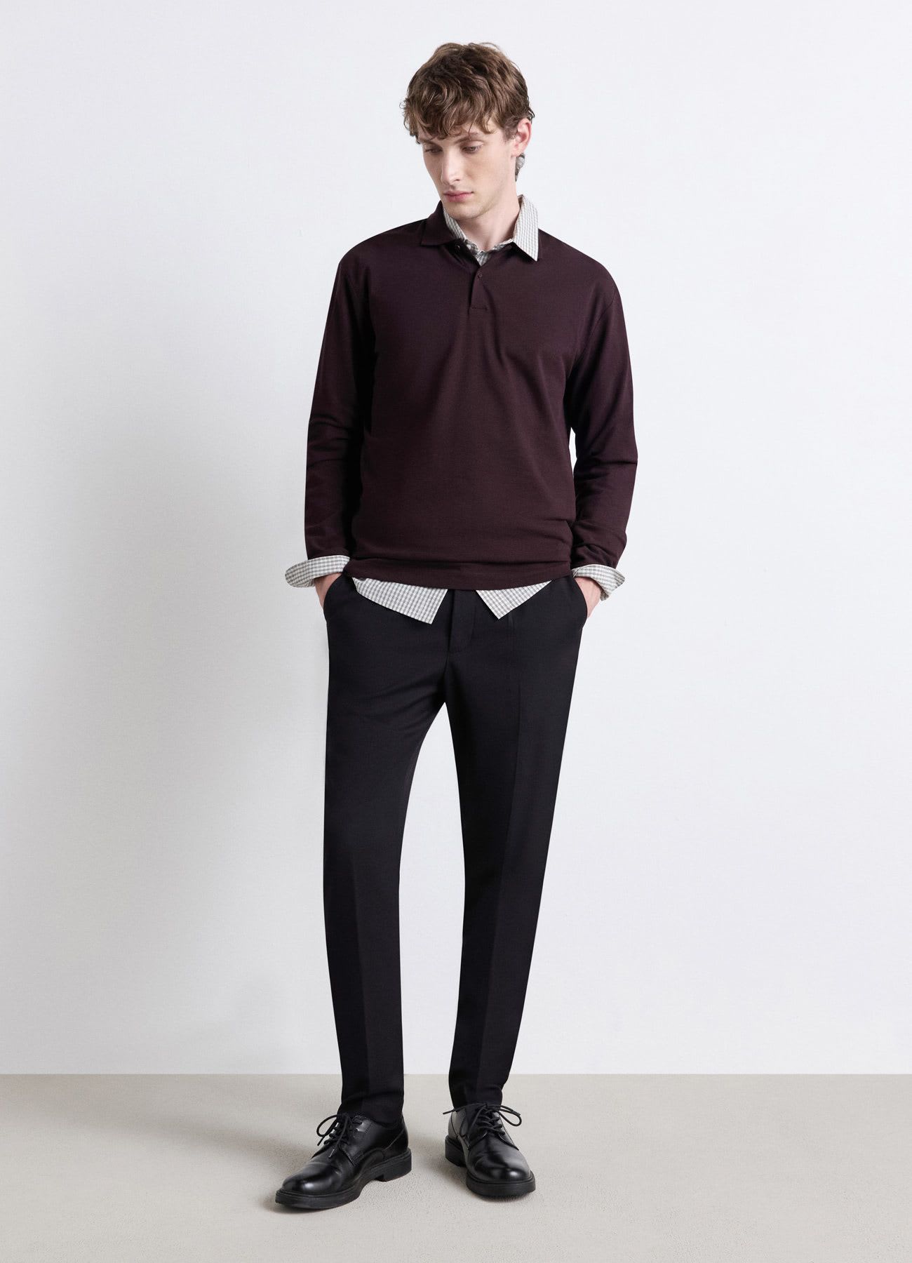 Pantaloni straight a vita alta in piqué
