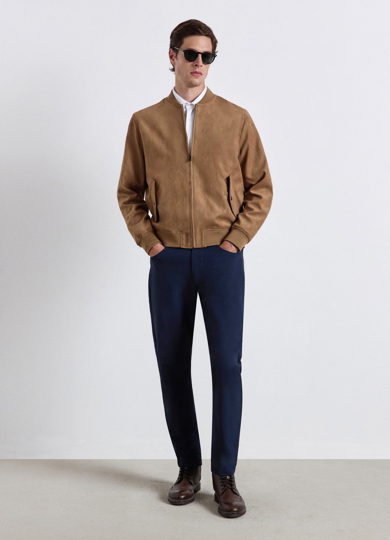 Bomber in simil camoscio con zip