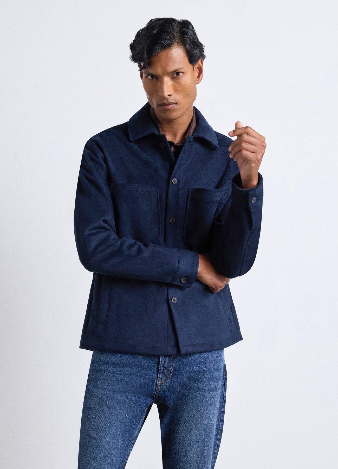 Giubbotto overshirt simil camoscio con bottoni