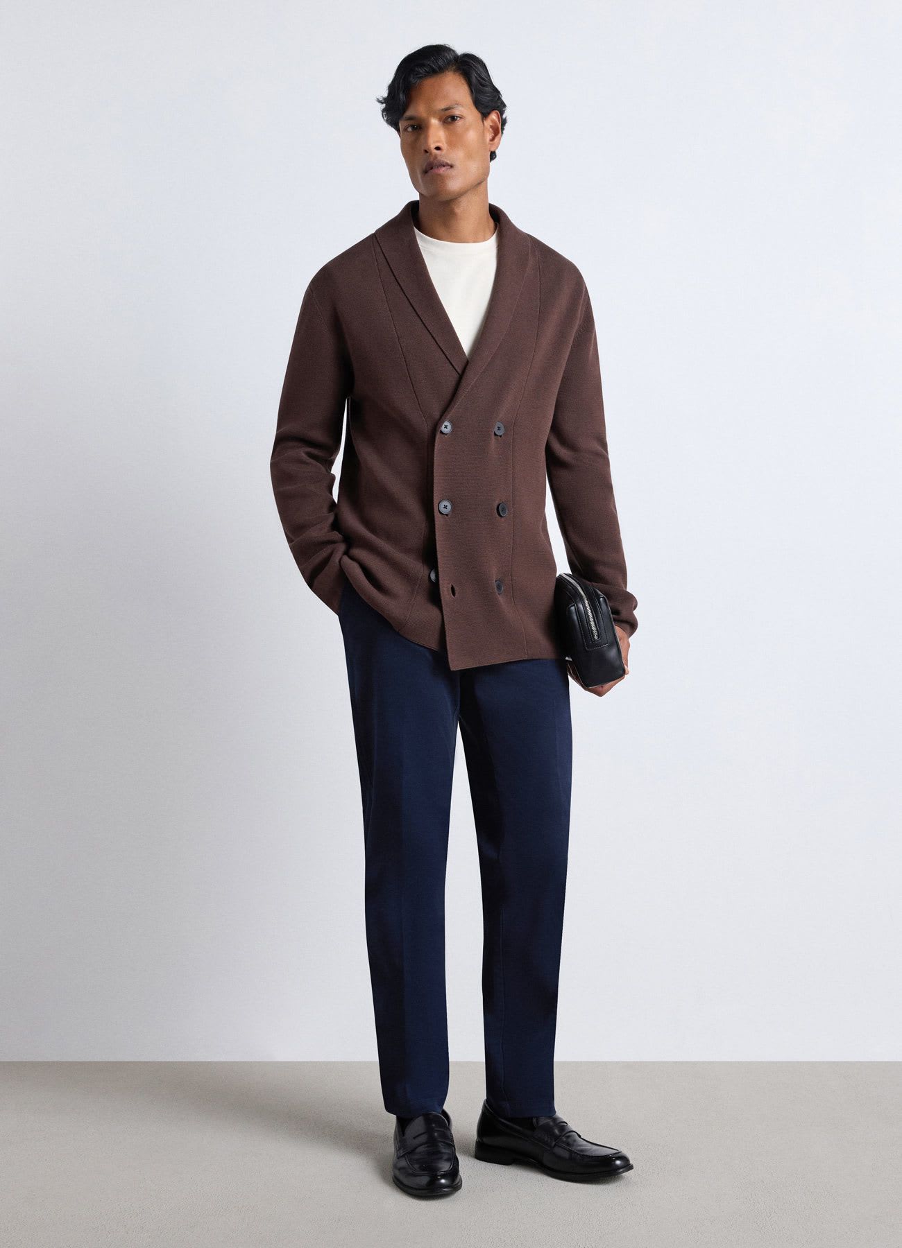Cardigan doppiopetto con collo sciallato