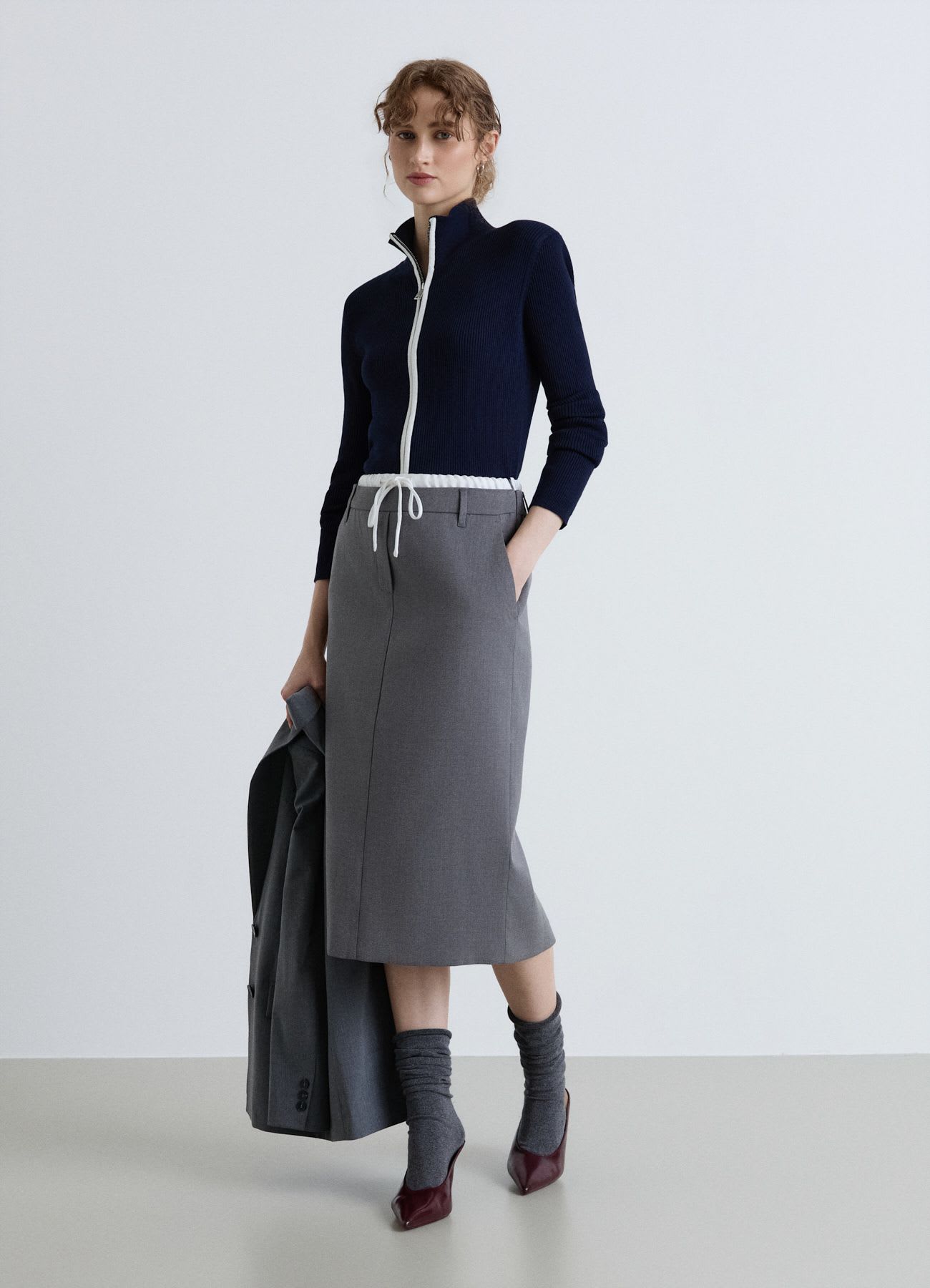 Cardigan a costine con zip