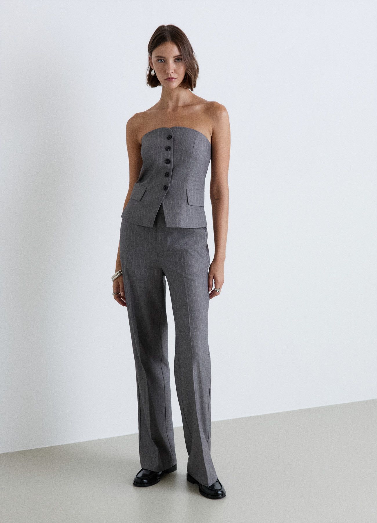Gilet bandeau sartoriale gessato con bottoni