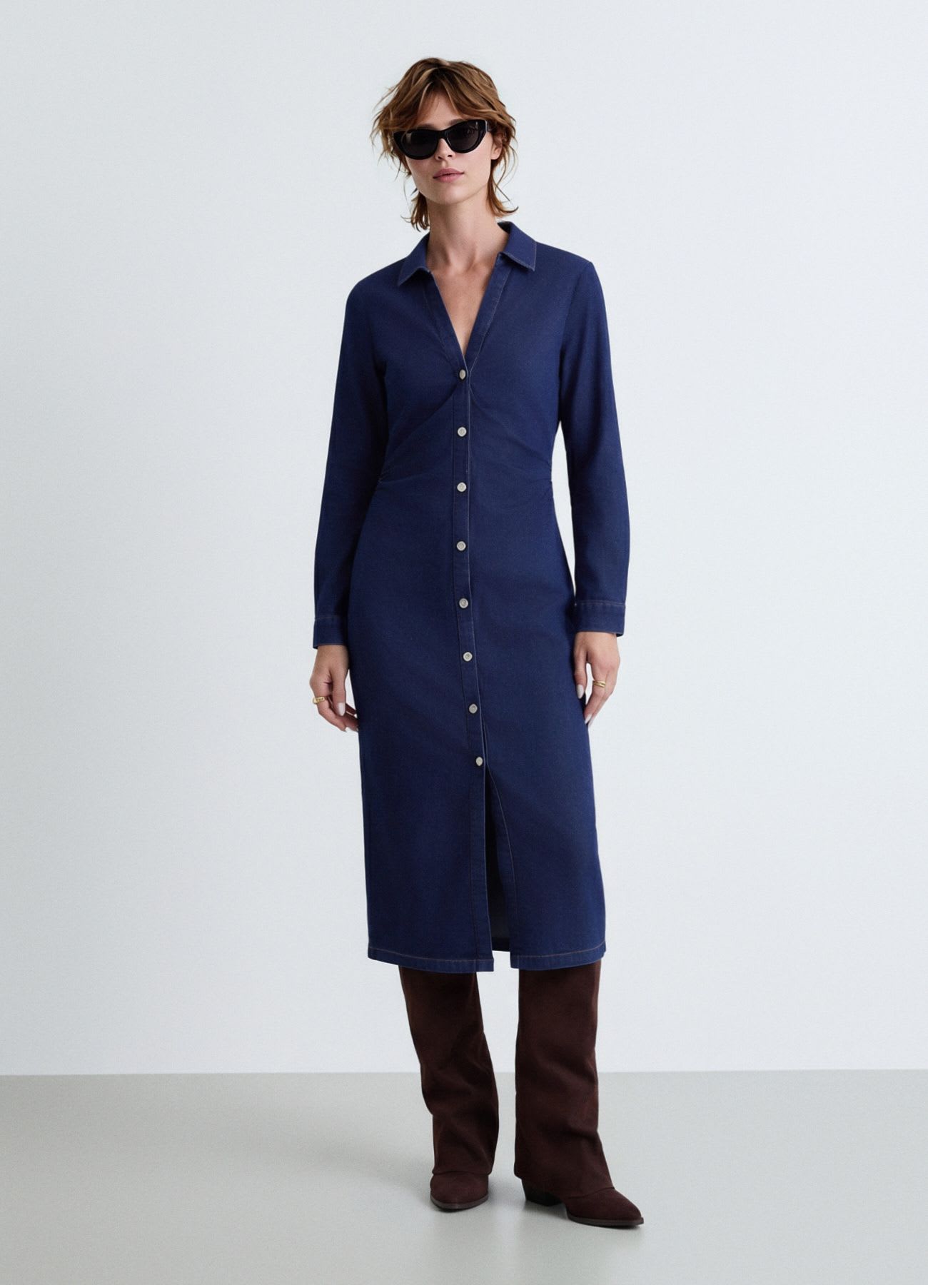 Abito chemisier in denim stretch con bottoni