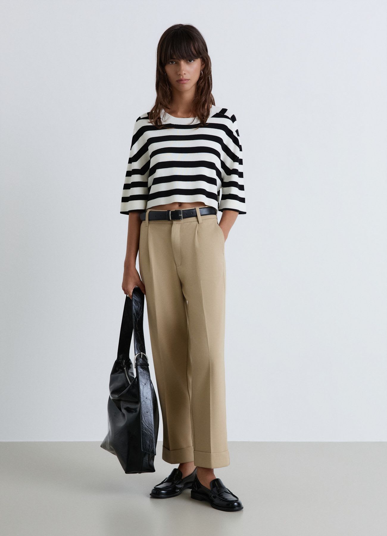 Maglia over crop a righe