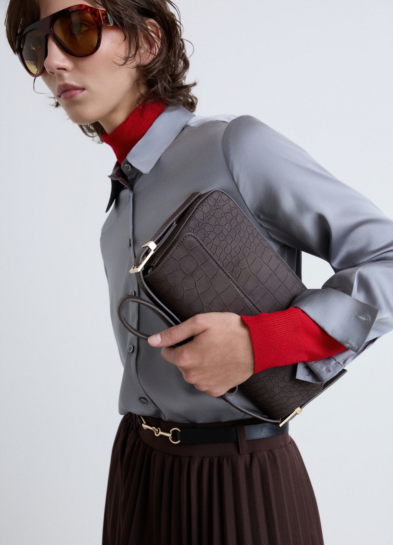Borsa a spalla rettangolare effetto cocco