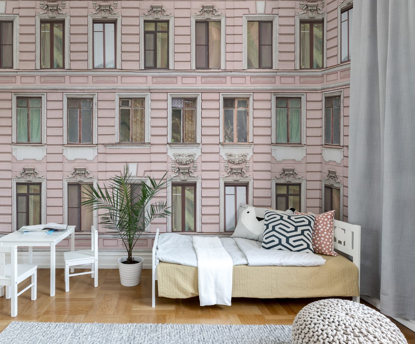 Pink Rafters Pink Facade | Rebel Walls