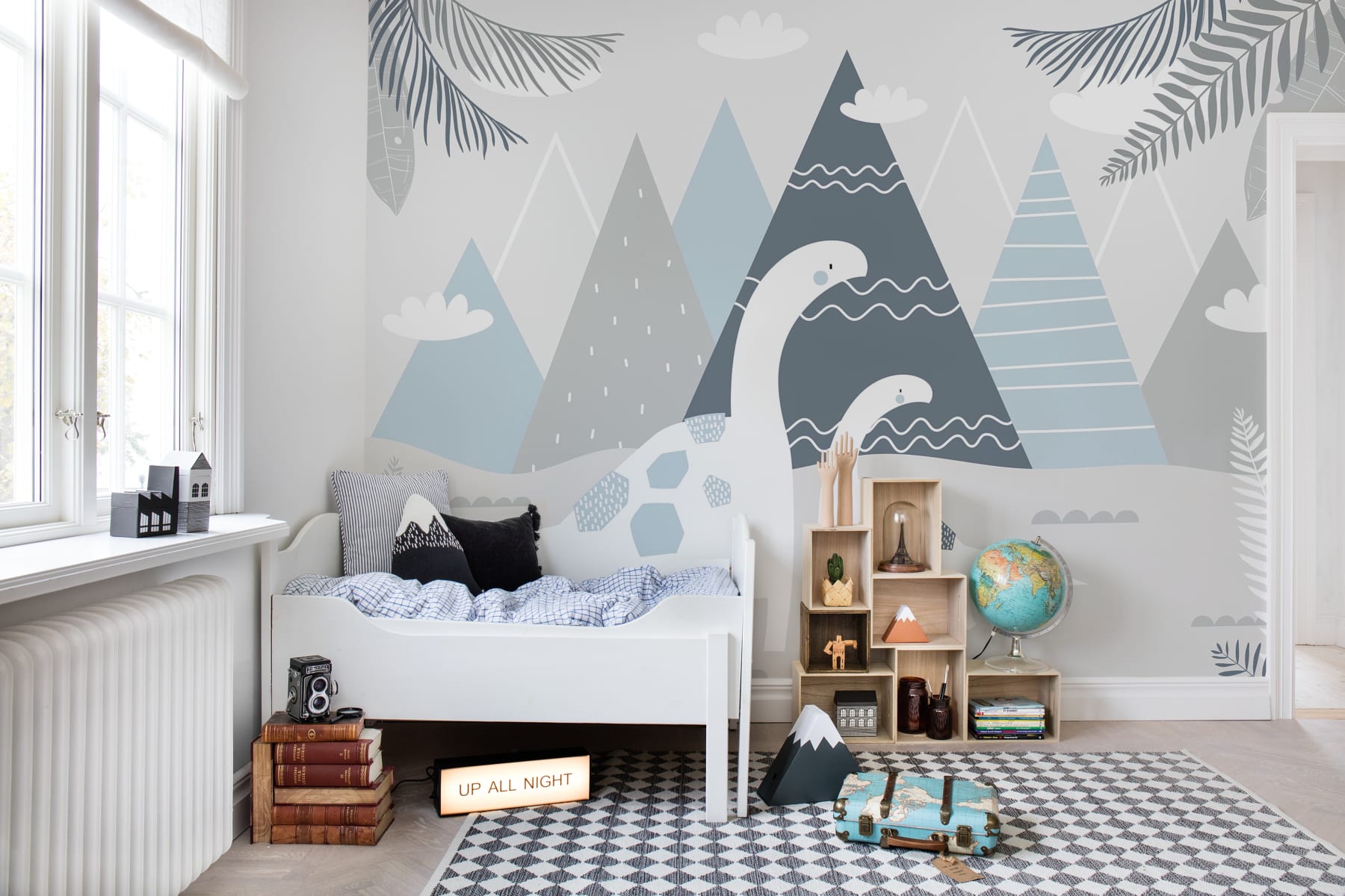 Dinosaur Mountain, Baby Blue - Wallpaper | Rebel Walls