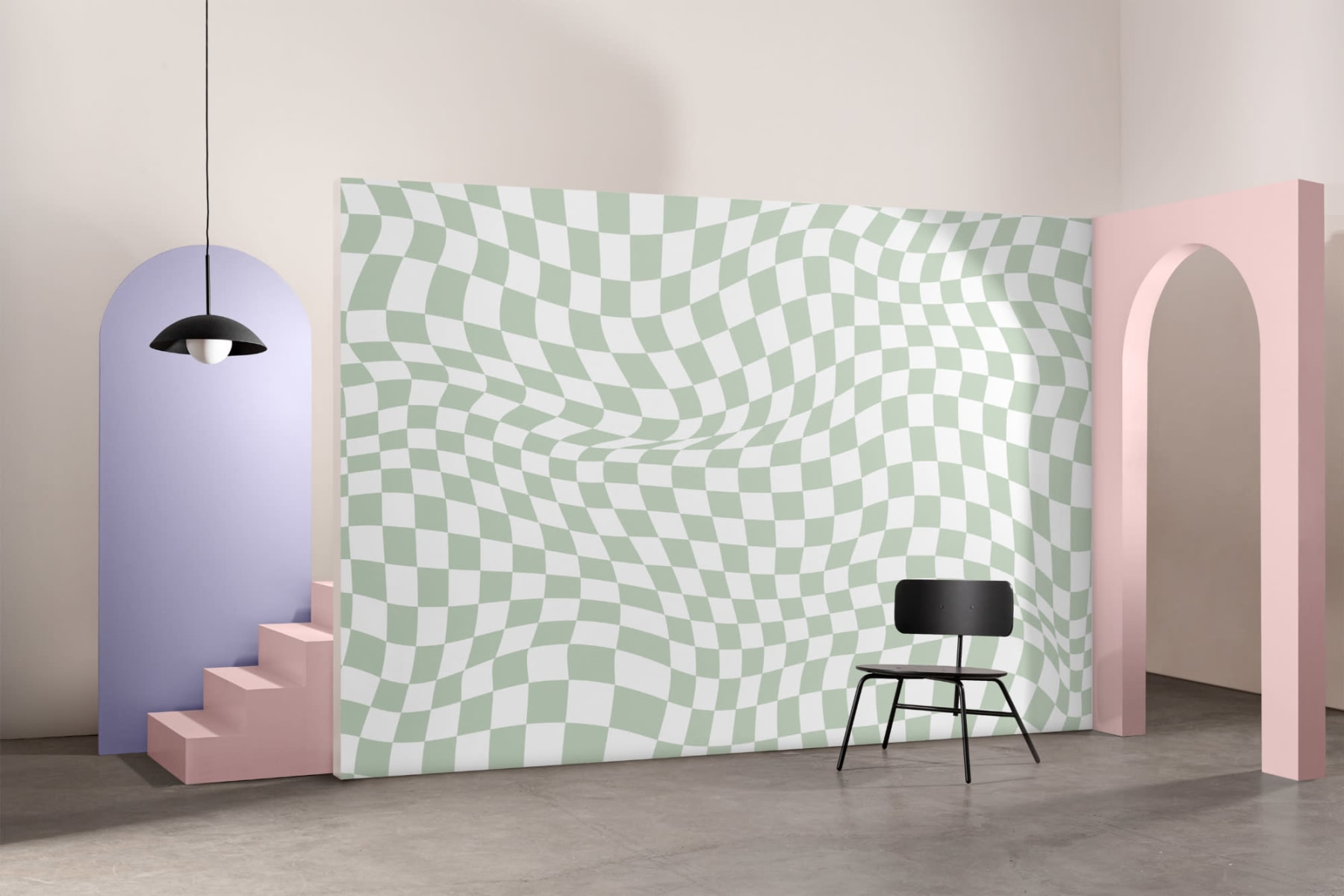 Cool Green Chequered Aesthetic Wall Mural Hovia