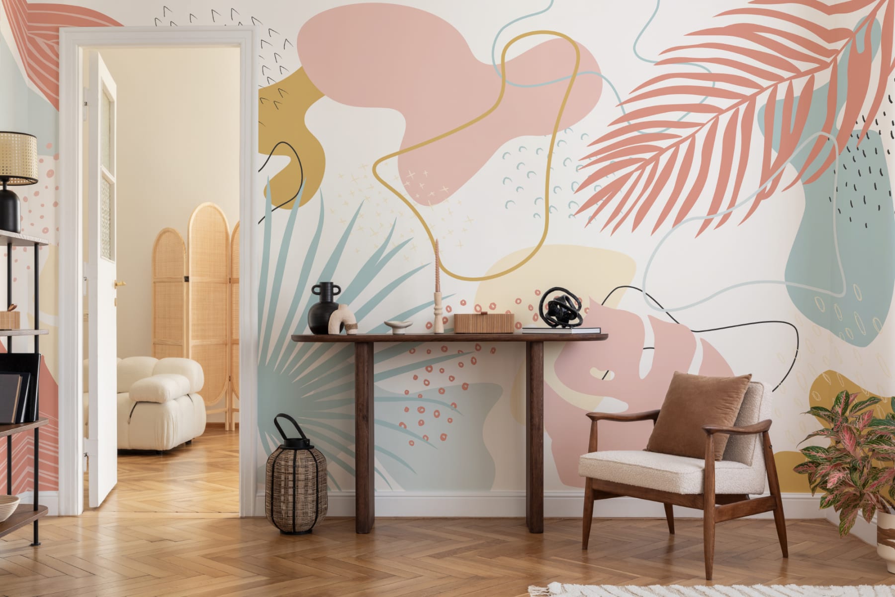 Pink & Blue Abstract Tropical Wall Mural - Hovia - Hovia