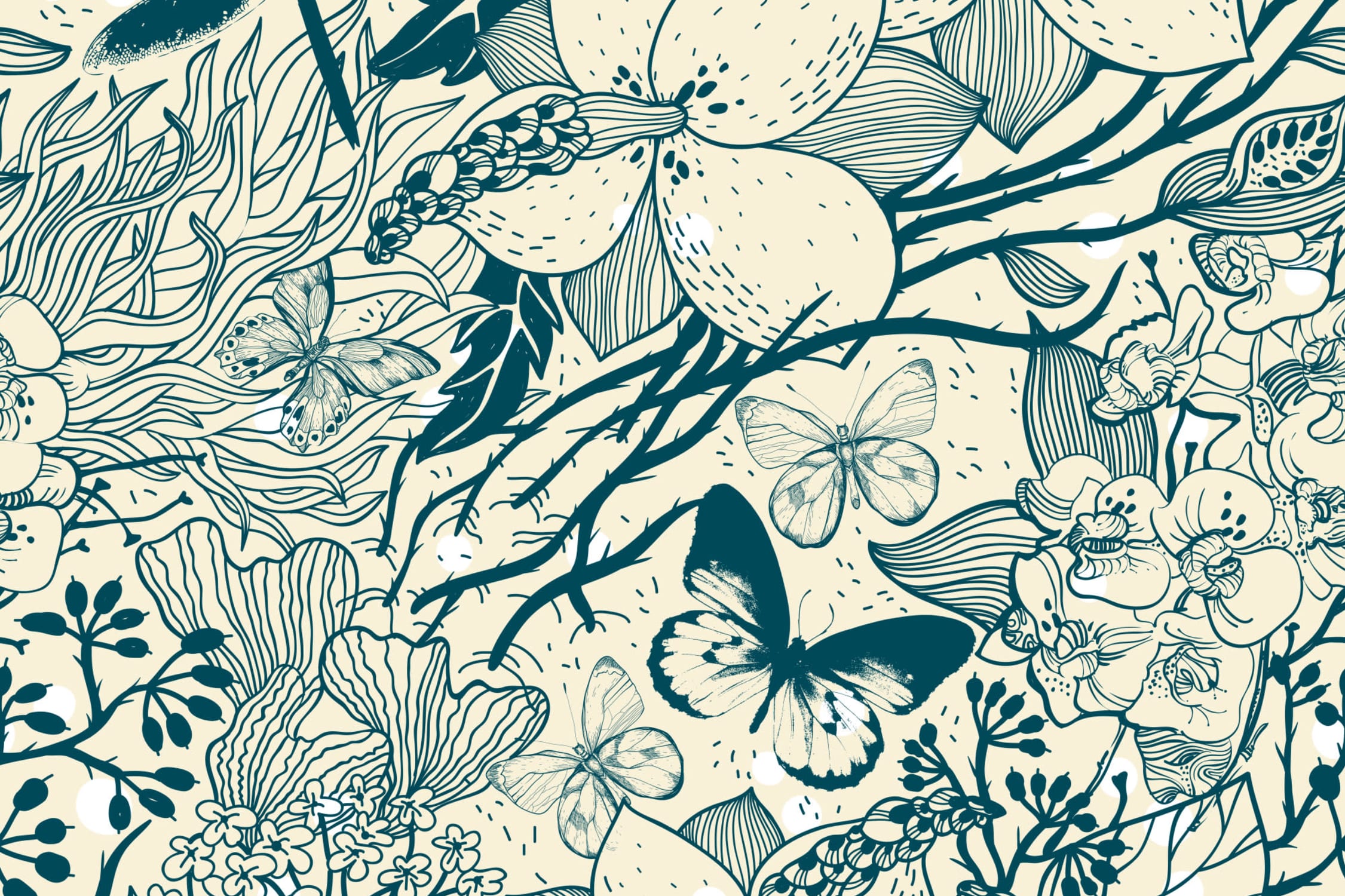Blue Insect Pattern Wallpaper Mural - Hovia