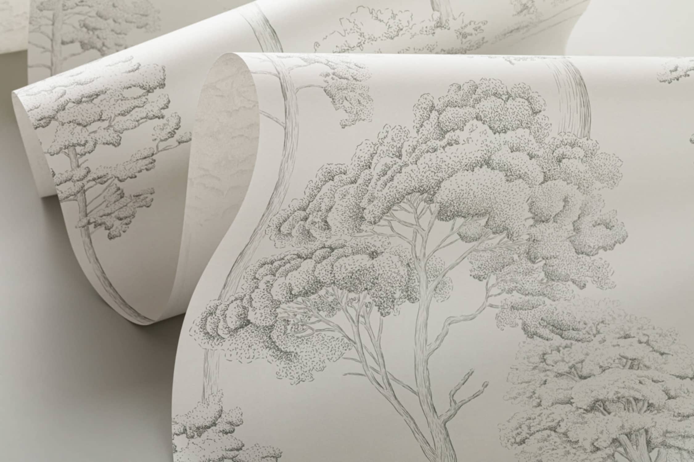 Grey Illustrated Trees Pattern Wallpaper - Hovia