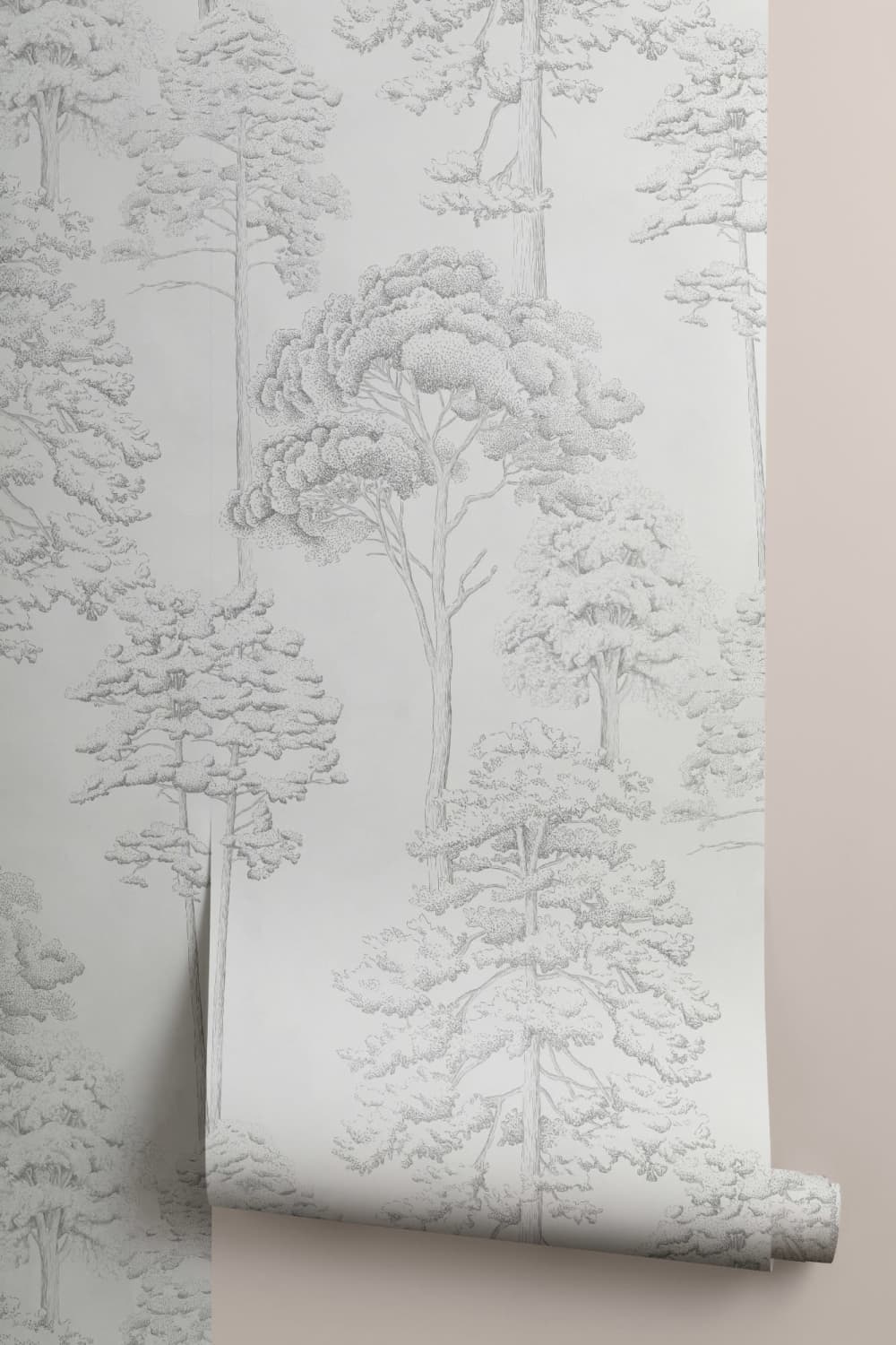 Grey Illustrated Trees Pattern Wallpaper - Hovia