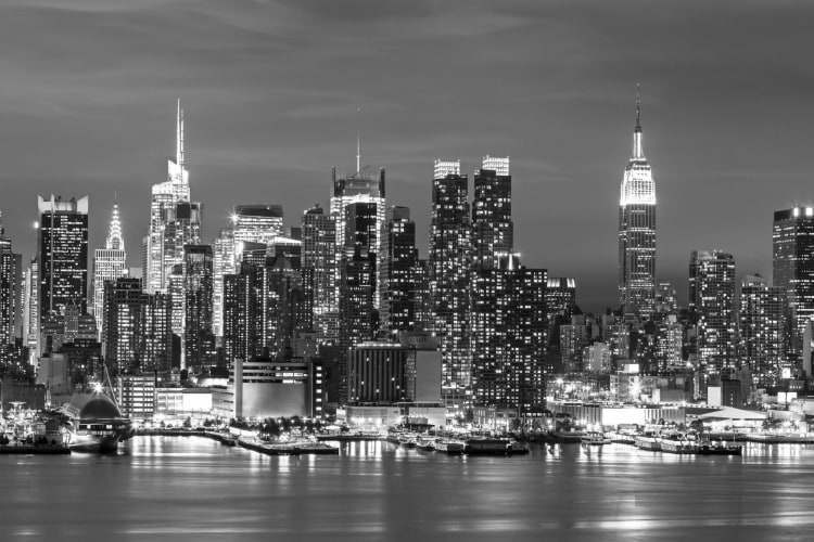 Grayscale New York Landscape Wallpaper Mural - Hovia