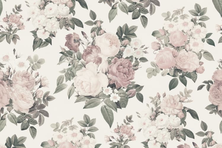Vintage Pink Roses Wallpaper Wall Art Print | Bengal Rose Garden In