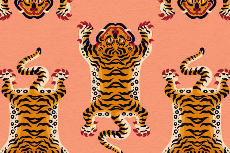 Orange Tibetan Tiger Pattern Wallpaper - Hovia Orange Tibetan Tiger Pattern Wallpaper - Hovia