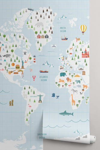 Cartoon Blue Grid Paper Map Wallpaper Mural - Hovia Cartoon Blue Grid Paper Map Wallpaper Mural - Hovia