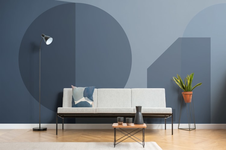 Blue Geometric Shapes Bauhaus Wallpaper Mural - Hovia Blue Geometric Shapes Bauhaus Wallpaper Mural - Hovia