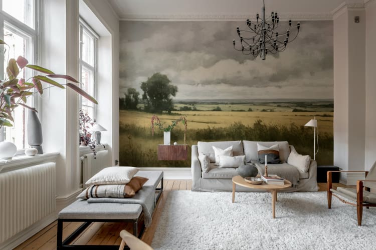 Custom wallpaper installation in modern interior