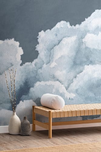 最大10%OFFクーポン Sky Watercolor Cloudy Blue Dark Wallpaper Hovia - Mural 洋楽