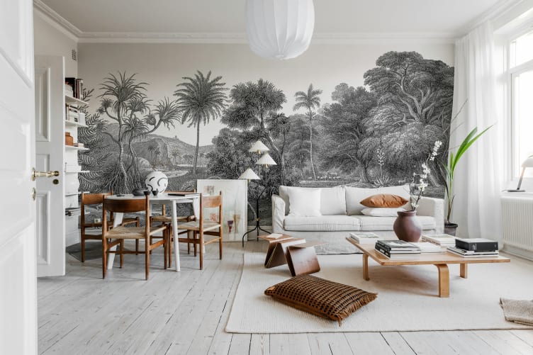 WALL MURAL REMINISCENT OF COPPERPLATE PRINTS