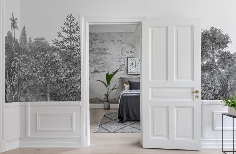 WALL MURAL REMINISCENT OF COPPERPLATE PRINTS