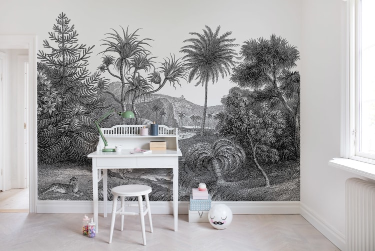WALL MURAL REMINISCENT OF COPPERPLATE PRINTS