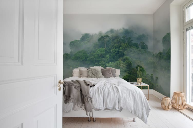A lush rainforest wall mural