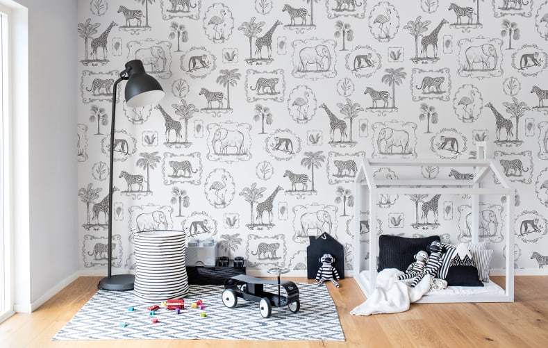 Een ontwerp van exotische dieren op een mural