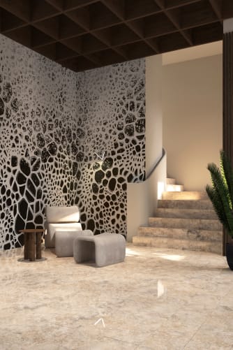 A sheer wall mural with hand-drawn bubbles