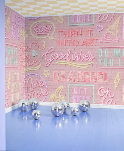Bold neon typography wall mural