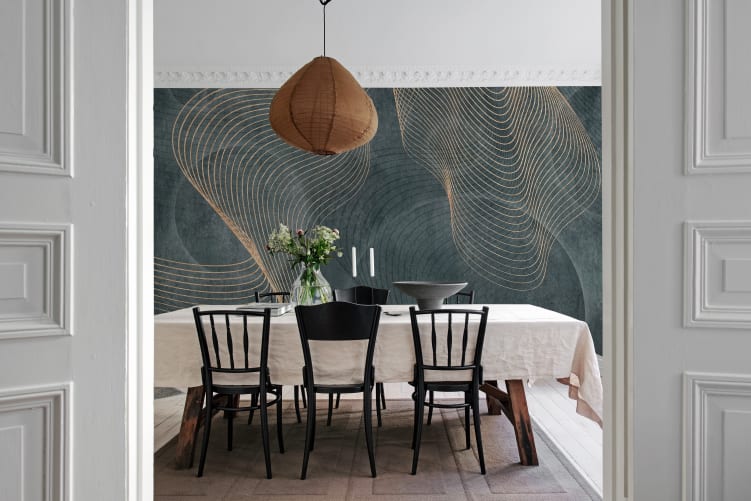 Gold Wavy Lines on Concrete Background