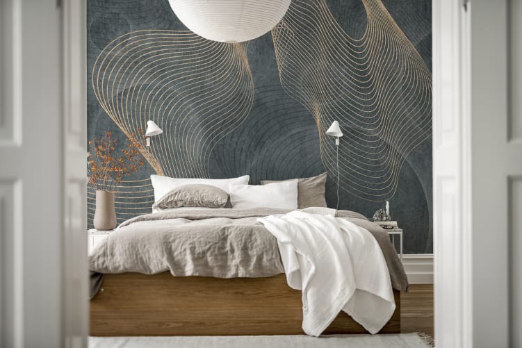 Gold Wavy Lines on Concrete Background
